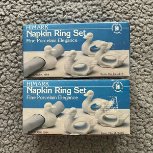 Vintage Himark Duck Napkin Rings Japan White Ceramic 1984 New Old Stock Set Of 8